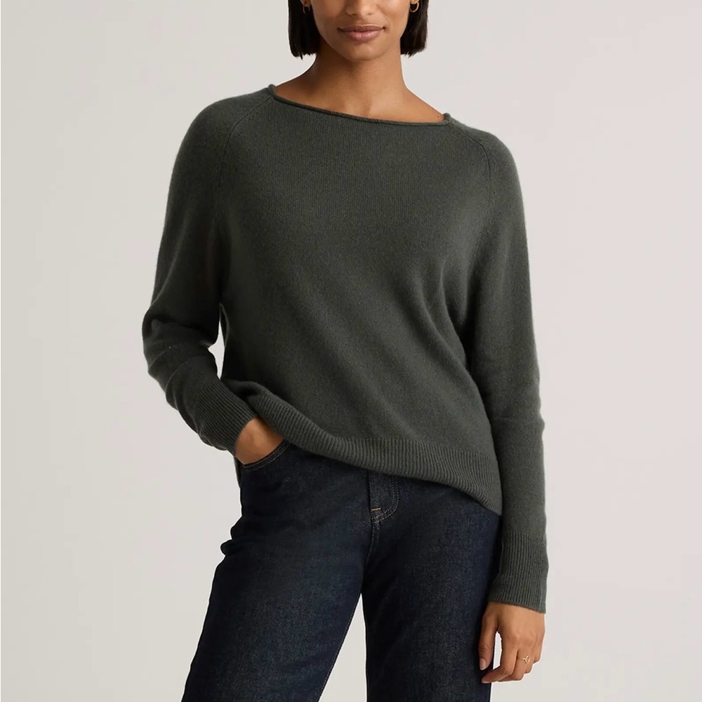 Quince - Mongolian Cashmere Boatneck Sweater - Color: Moss - Size: Small